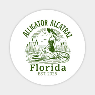 Vintage Alligator Alcatraz Florida Pin-Up Retro Swamp Design Magnet
