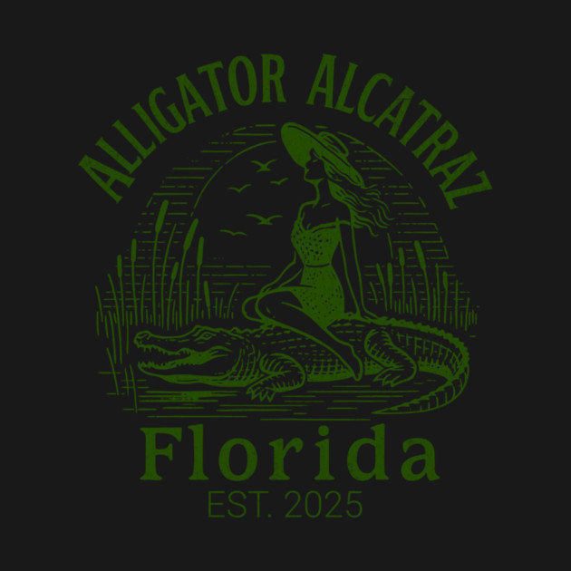 Vintage Alligator Alcatraz Florida Pin-Up Retro Swamp Design by ArtistTee ⭐⭐⭐⭐⭐