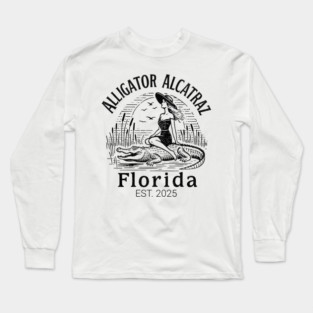 Alligator-Alcatraz-Florida-Retro-Pin-Up-Swamp-Vintage-Design Long Sleeve T-Shirt