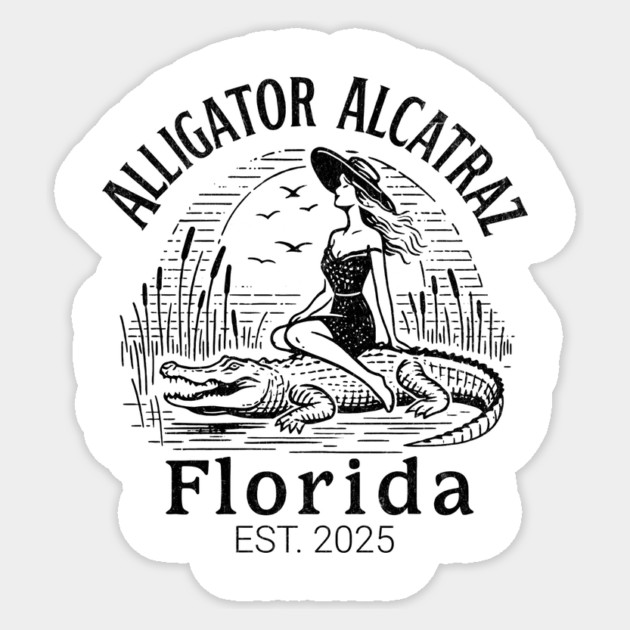 Alligator-Alcatraz-Florida-Retro-Pin-Up-Swamp-Vintage-Design Sticker by ArtistTee ⭐⭐⭐⭐⭐