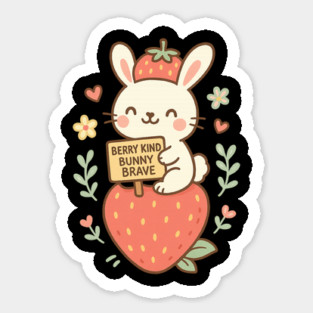 Berry Kind, Bunny Brave – Cute Strawberry Bunny Design in Pastel Kawaii Style Magnet
