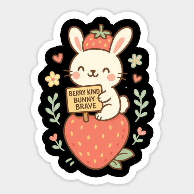 Berry Kind, Bunny Brave – Cute Strawberry Bunny Design in Pastel Kawaii Style Magnet by Anne Lee