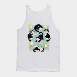 Cats and Canaries in Chalk Pastel on Soft Baby Blue Tank Top