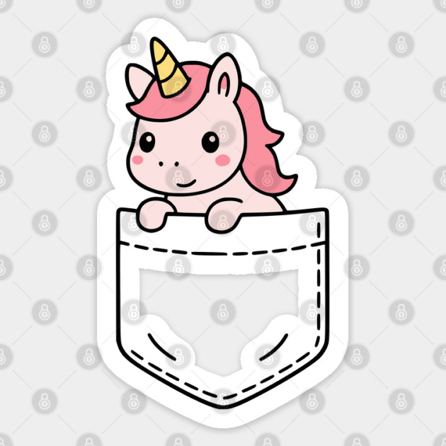 Cute Unicorn Pocket Pal Funny Magical Fantasy Unicorn Art Sticker by Yesteeyear