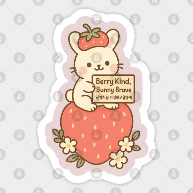 Berry Kind, Bunny Brave – Kawaii Strawberry Bunny Design (딸기처럼 다정하고, 토끼처럼 용감하게) Sticker by Anne Lee