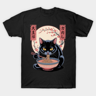 Kawaii Cat Eating Ramen Noodles T-Shirt