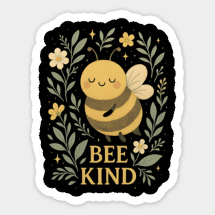Bee Kind – Whimsical Bumblebee Illustration with Gentle Floral Design Sticker