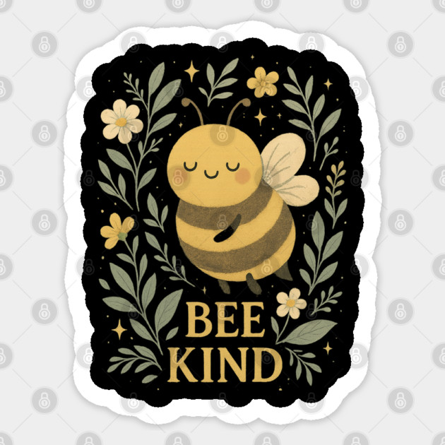 Bee Kind – Whimsical Bumblebee Illustration with Gentle Floral Design Sticker by Anne Lee