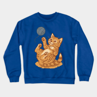 Playful Ginger Kitten with Yarn – Vintage-Style Illustration Crewneck Sweatshirt