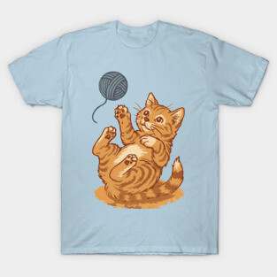 Playful Ginger Kitten with Yarn – Vintage-Style Illustration T-Shirt