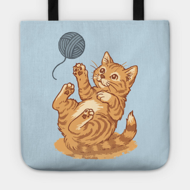 Playful Ginger Kitten with Yarn – Vintage-Style Illustration Tote by DonWillisJrArt