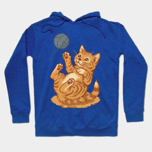 Playful Ginger Kitten with Yarn – Vintage-Style Illustration Hoodie