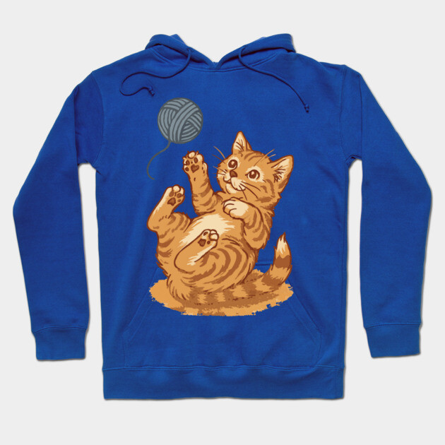 Playful Ginger Kitten with Yarn – Vintage-Style Illustration Hoodie by DonWillisJrArt