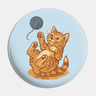 Playful Ginger Kitten with Yarn – Vintage-Style Illustration Pin