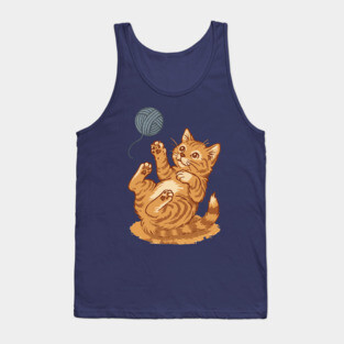 Playful Ginger Kitten with Yarn – Vintage-Style Illustration Tank Top
