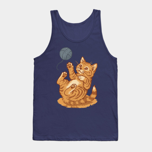 Playful Ginger Kitten with Yarn – Vintage-Style Illustration Tank Top by DonWillisJrArt