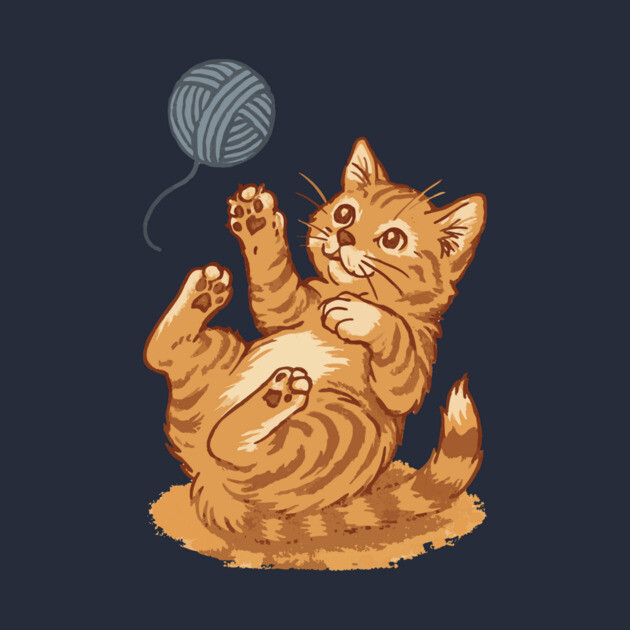Playful Ginger Kitten with Yarn – Vintage-Style Illustration by DonWillisJrArt