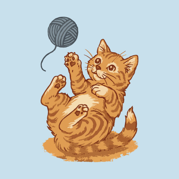 Playful Ginger Kitten with Yarn – Vintage-Style Illustration by DonWillisJrArt