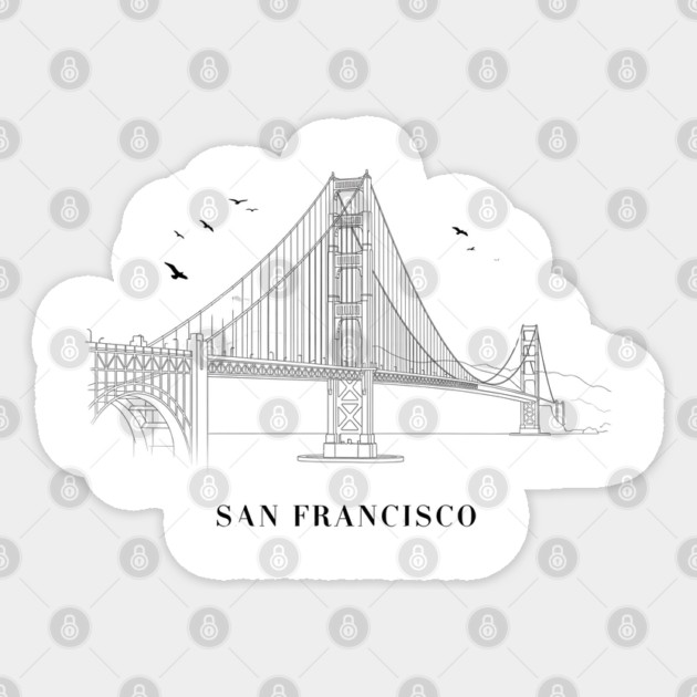 Golden Gate Minimalist – San Francisco Sticker by Ink Lines