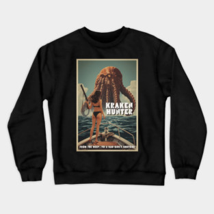 Kraken Hunter: Retro B‑Movie Creature Feature Showdown Crewneck Sweatshirt
