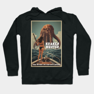 Kraken Hunter: Retro B‑Movie Creature Feature Showdown Hoodie