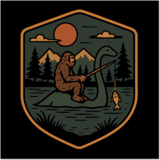 Bigfoot Loch Ness Monster Fishing Posters and Art