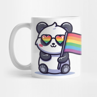 Cute Panda with Pride Flag | LGBTQ+ Love & Equality Design | Adorable Animal Holding Rainbow Flag | Inclusive Pride Month Graphic | Support & Celebrate Diversity Art Mug