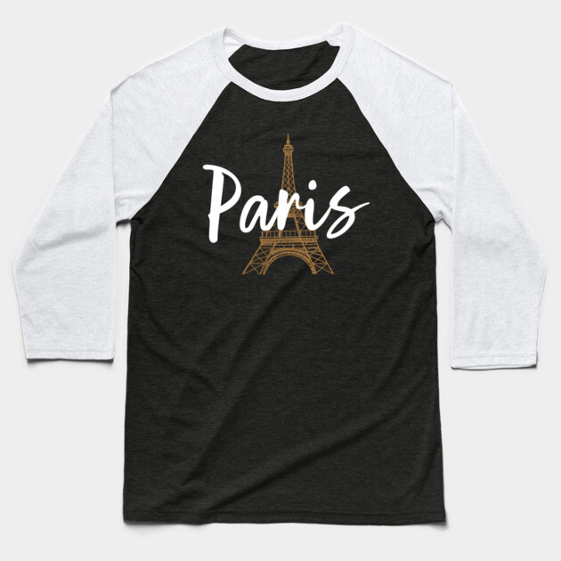 Paris France Eiffel Tower Minimalist Design Baseball T-Shirt by DonWillisJrArt