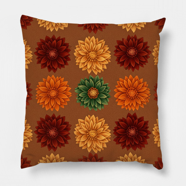 Autumn Dahlia Floral Pattern Pillow by Sharafeldin  's Store