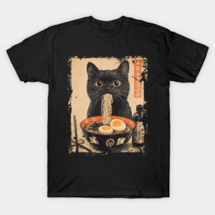 Vintage Cat Eating Ramen Noodles T-Shirt