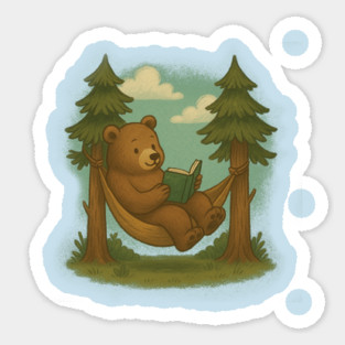 Reading Bear in a Hammock Sticker