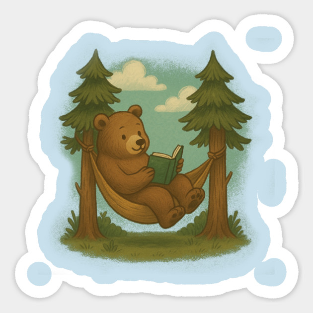 Reading Bear in a Hammock Sticker by stayfrostybro
