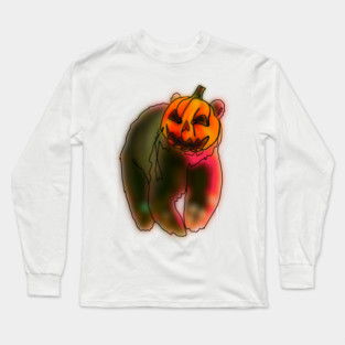 Bear with Jack-o’-Lantern Helmet – Halloween Bear Illustration Long Sleeve T-Shirt