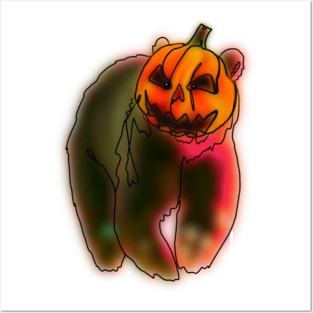 Bear with Jack-o’-Lantern Helmet – Halloween Bear Illustration Posters and Art