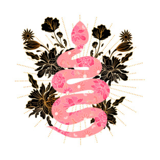 Pink and black boho snake silhouette T-Shirt