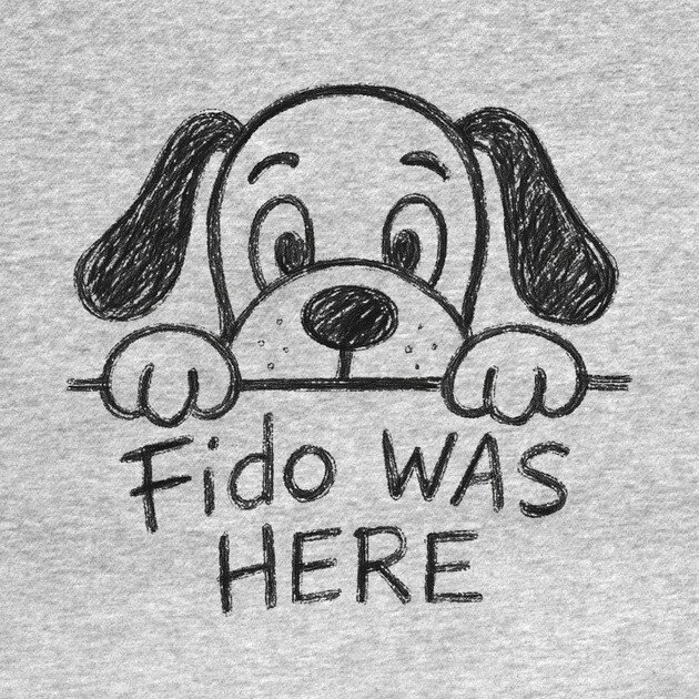 Fido Was Here – Funny Hand-Drawn Dog Doodle Design by DonWillisJrArt