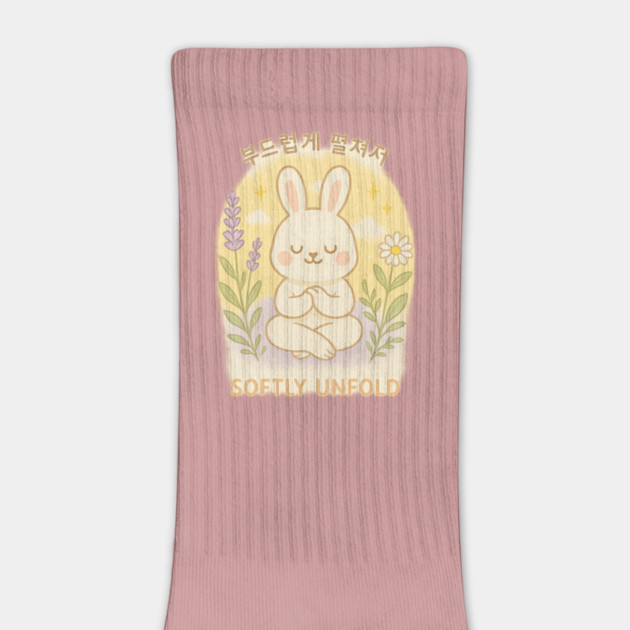 Softly Unfold – Meditating Bunny Quote Design with Korean Calligraphy by Anne Lee