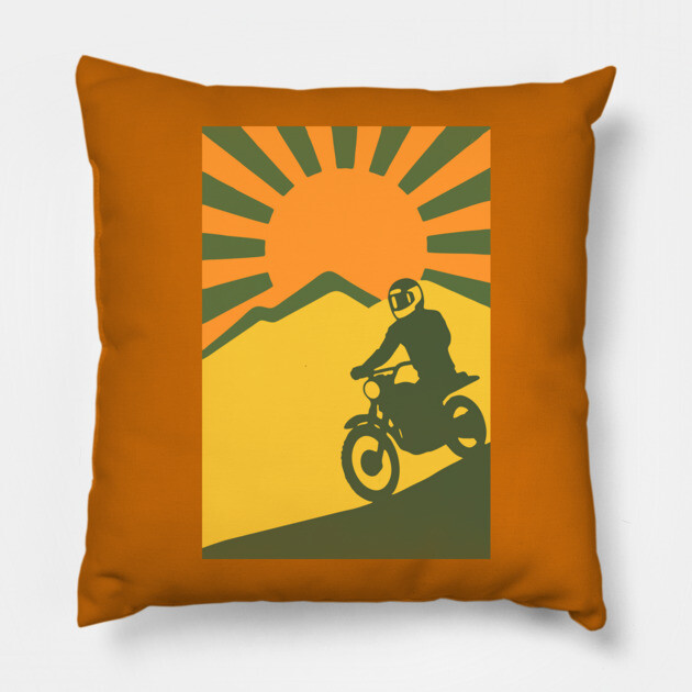 Rather be Riding a Sunrise Trail – Retro Motocross Style Pillow by DonWillisJrArt