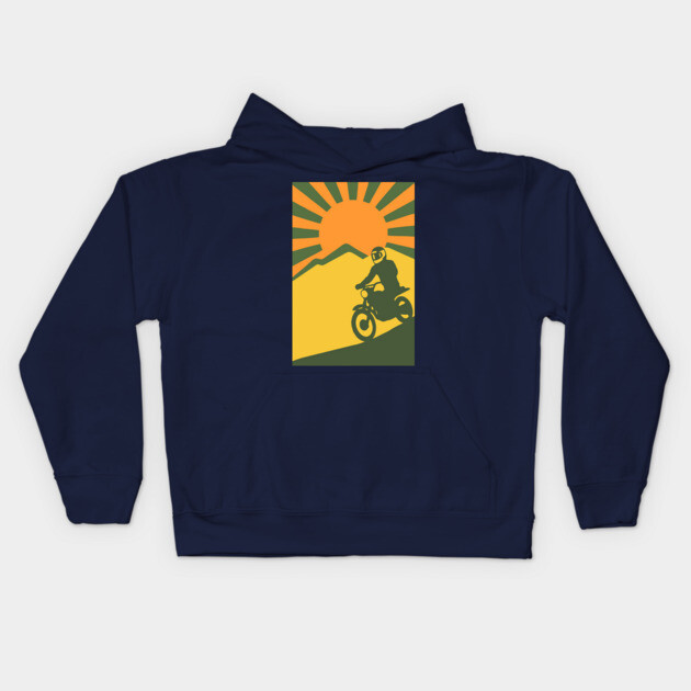 Rather be Riding a Sunrise Trail – Retro Motocross Style Kids Hoodie by DonWillisJrArt