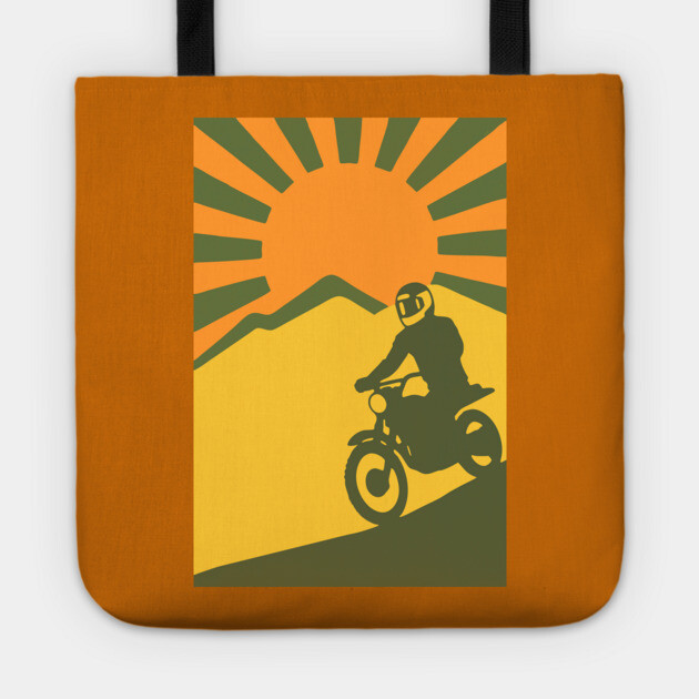 Rather be Riding a Sunrise Trail – Retro Motocross Style Tote by DonWillisJrArt