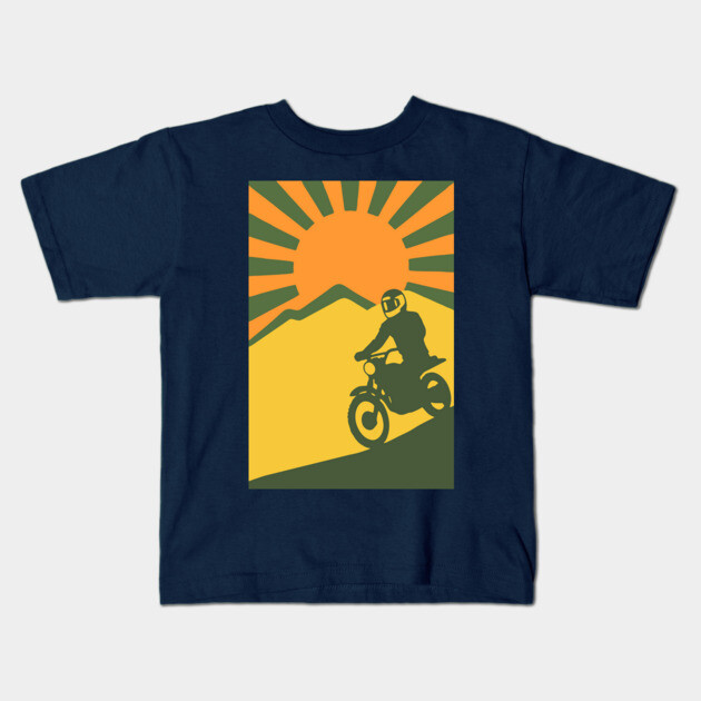 Rather be Riding a Sunrise Trail – Retro Motocross Style Kids T-Shirt by DonWillisJrArt