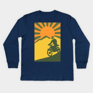 Rather be Riding a Sunrise Trail – Retro Motocross Style Kids Long Sleeve T-Shirt