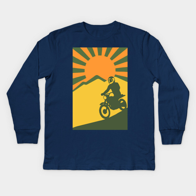 Rather be Riding a Sunrise Trail – Retro Motocross Style Kids Long Sleeve T-Shirt by DonWillisJrArt