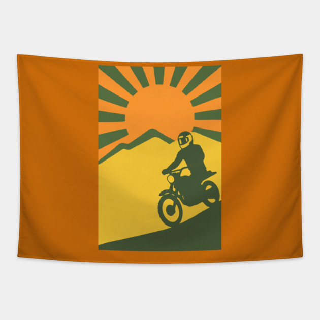 Rather be Riding a Sunrise Trail – Retro Motocross Style Tapestry by DonWillisJrArt