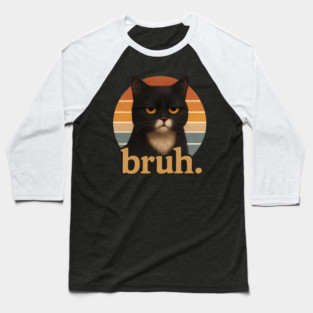 Bruh Cat – Funny Black Cat Face Meme  Retro Gift Baseball T-Shirt