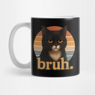 Bruh Cat – Funny Black Cat Face Meme  Retro Gift Mug