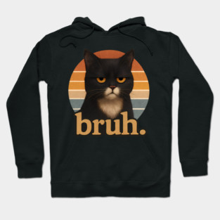Bruh Cat – Funny Black Cat Face Meme  Retro Gift Hoodie