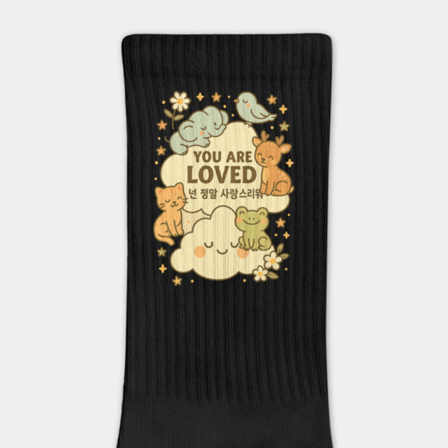 You Are Loved – Cute Kawaii Animal Cloud Design with Korean Quote by Anne Lee