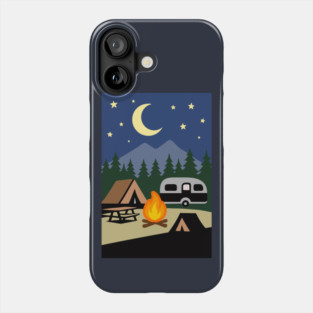 Moonlit Campfire Night – Minimalist Camping Art Phone Case