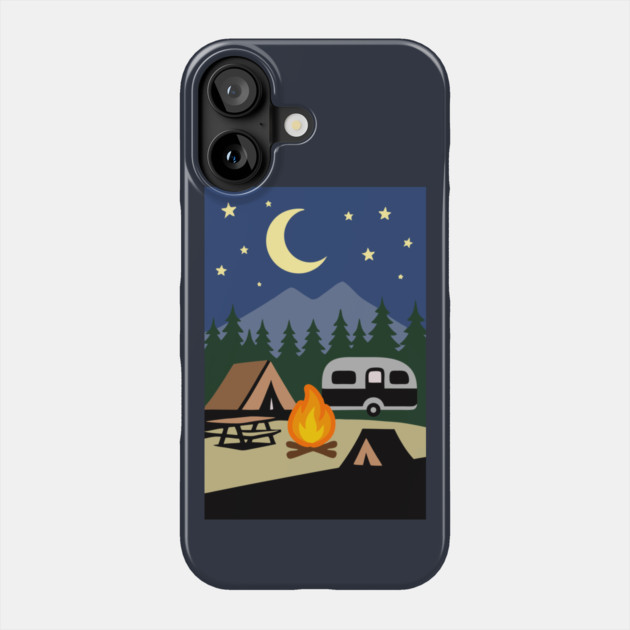 Moonlit Campfire Night – Minimalist Camping Art Phone Case by DonWillisJrArt